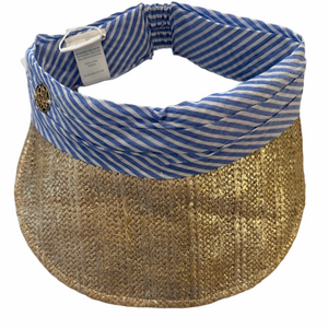 Lilly Pulitzer For Shore Visor Coastal Blue Gold Oxford Stripe Hat One Size NEW